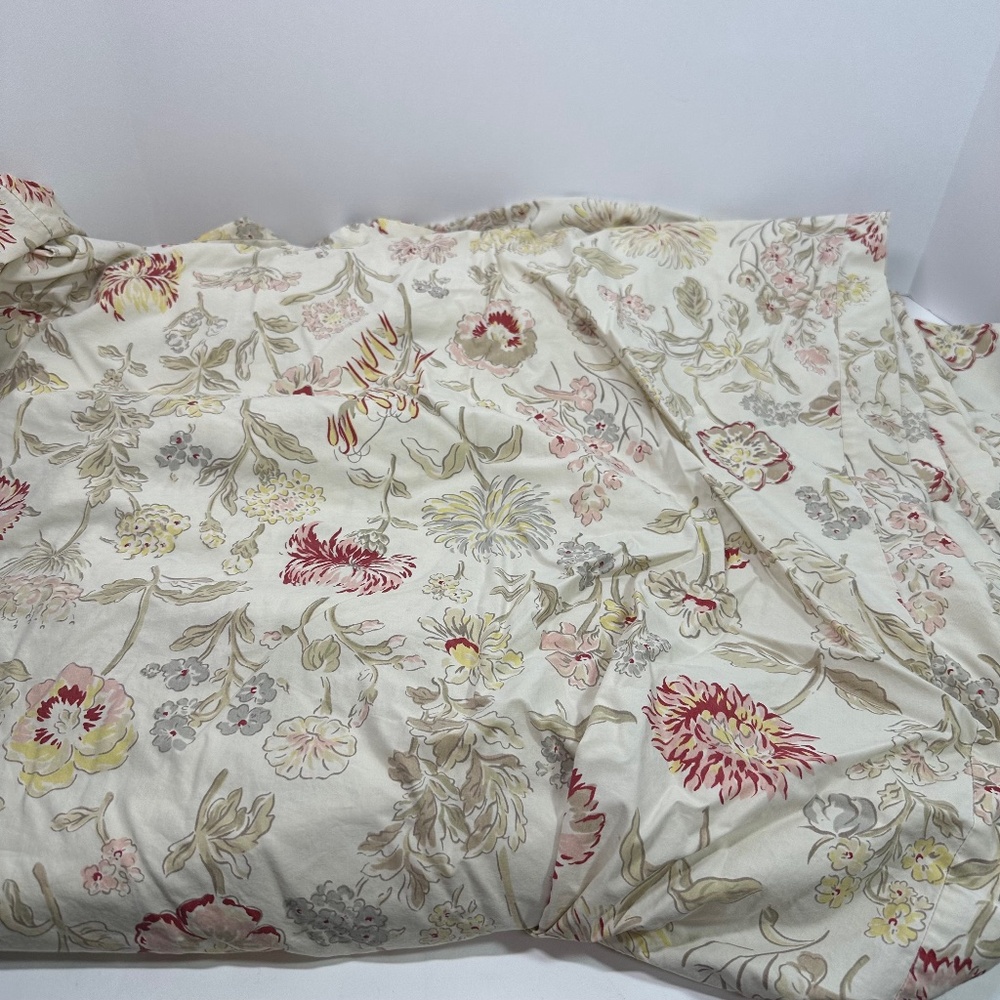 POTTERY BARN Floral Duvet Cover QUEEN Ivory Cream Green Red Yellow Flowers Item